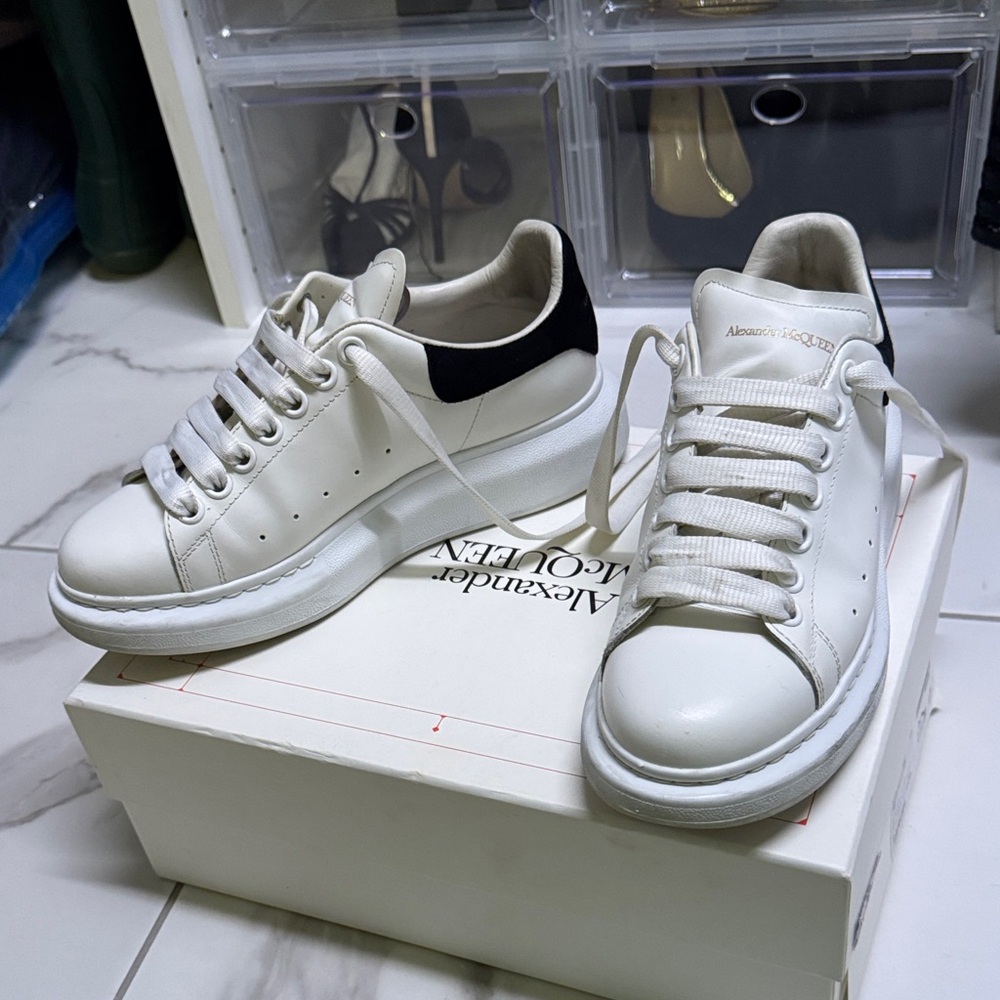 Alexander McQueen White and Black Leather Sneakers